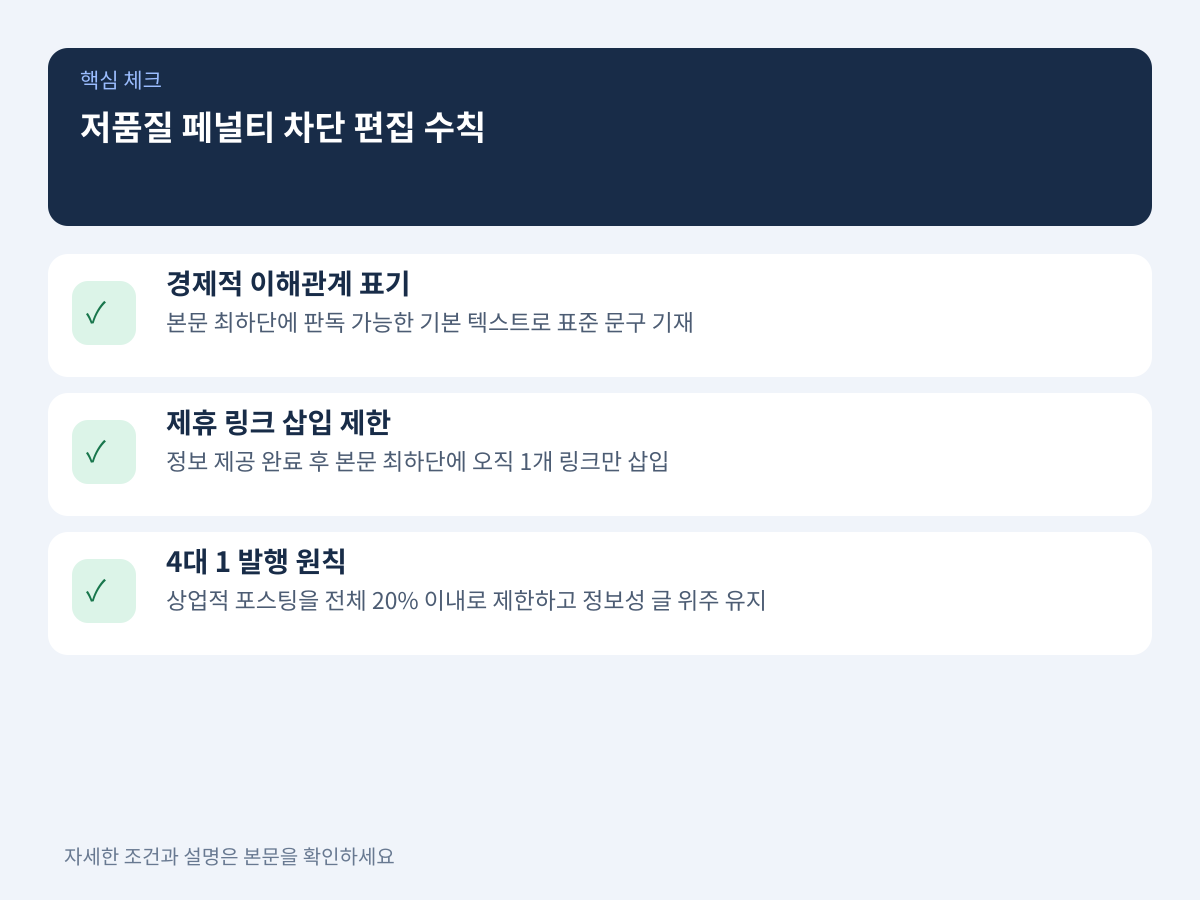 검색엔진 저품질 페널티를 완벽히 차단하는 안전 편집 수칙 설명 이미지
