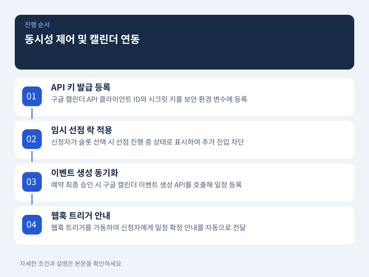 시간대 중복 차단을 위한 동시성 제어와 외부 캘린더 API 연동 설명 이미지