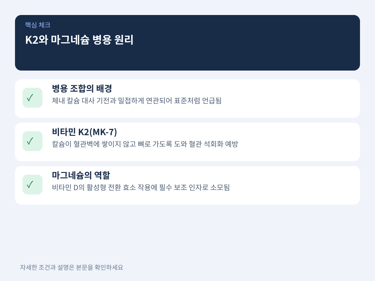 디시 영양제 갤러리 추천 조합: K2(MK-7)와 마그네슘의 병용 원리 설명 이미지