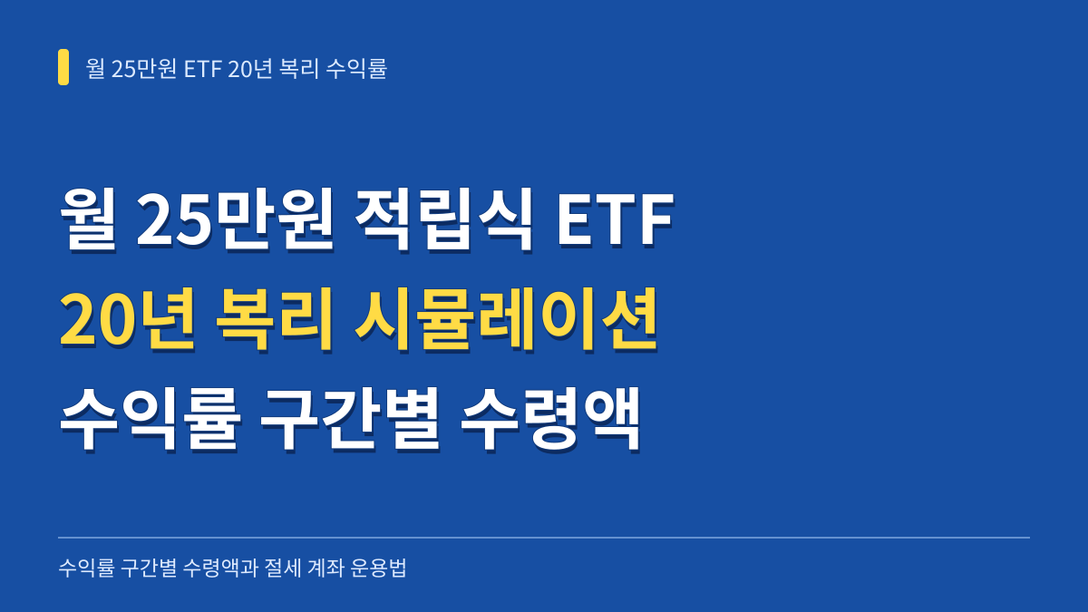 월 25만원 적립식 ETF 20년 복리 수익률 시뮬레이션: 수익률 구간별 수령액과 계좌 운용법 대표 이미지
