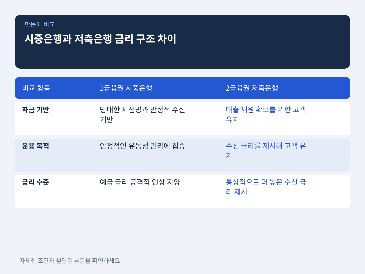 1금융권 시중은행 vs 2금융권 저축은행 금리 구조 차이 설명 이미지