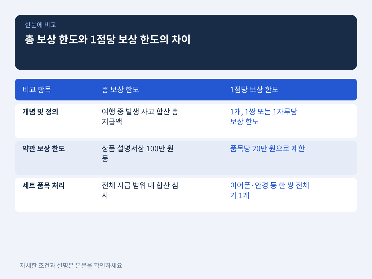 총 보상 한도와 1점당 보상 한도의 차이 설명 이미지