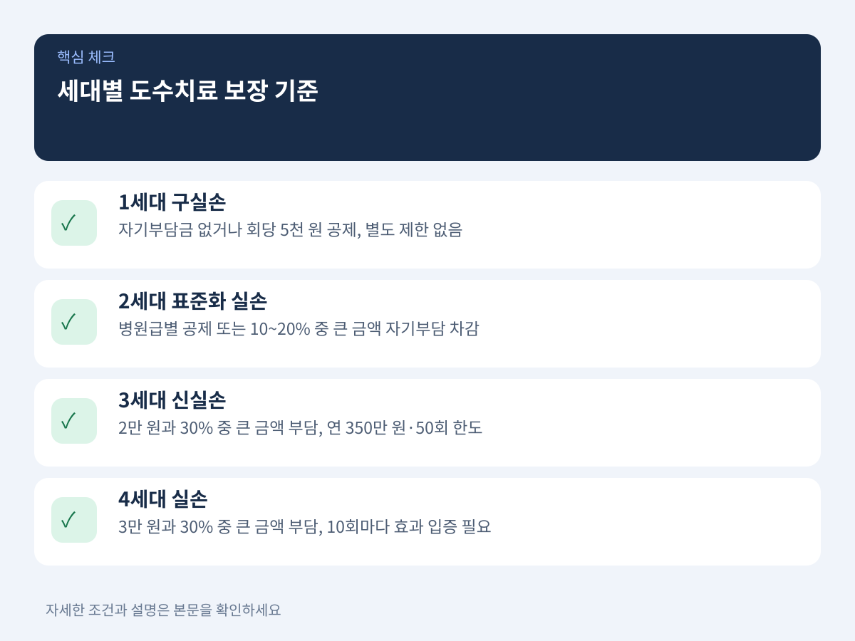 실손의료보험 가입 세대별 도수치료 보장 한도 및 자기부담금 차이 설명 이미지