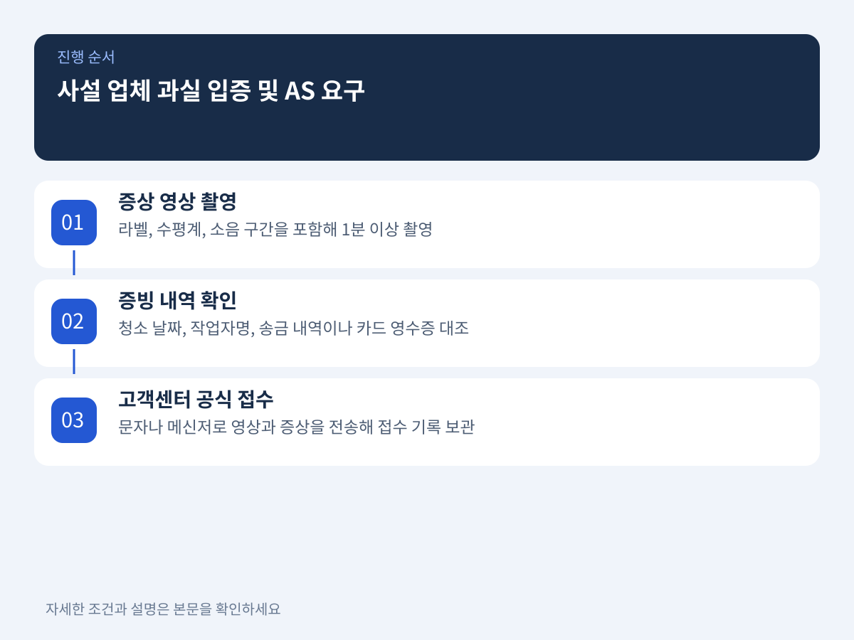 사설 청소 업체 과실 입증과 무상 AS 보증 요구 순서 설명 이미지