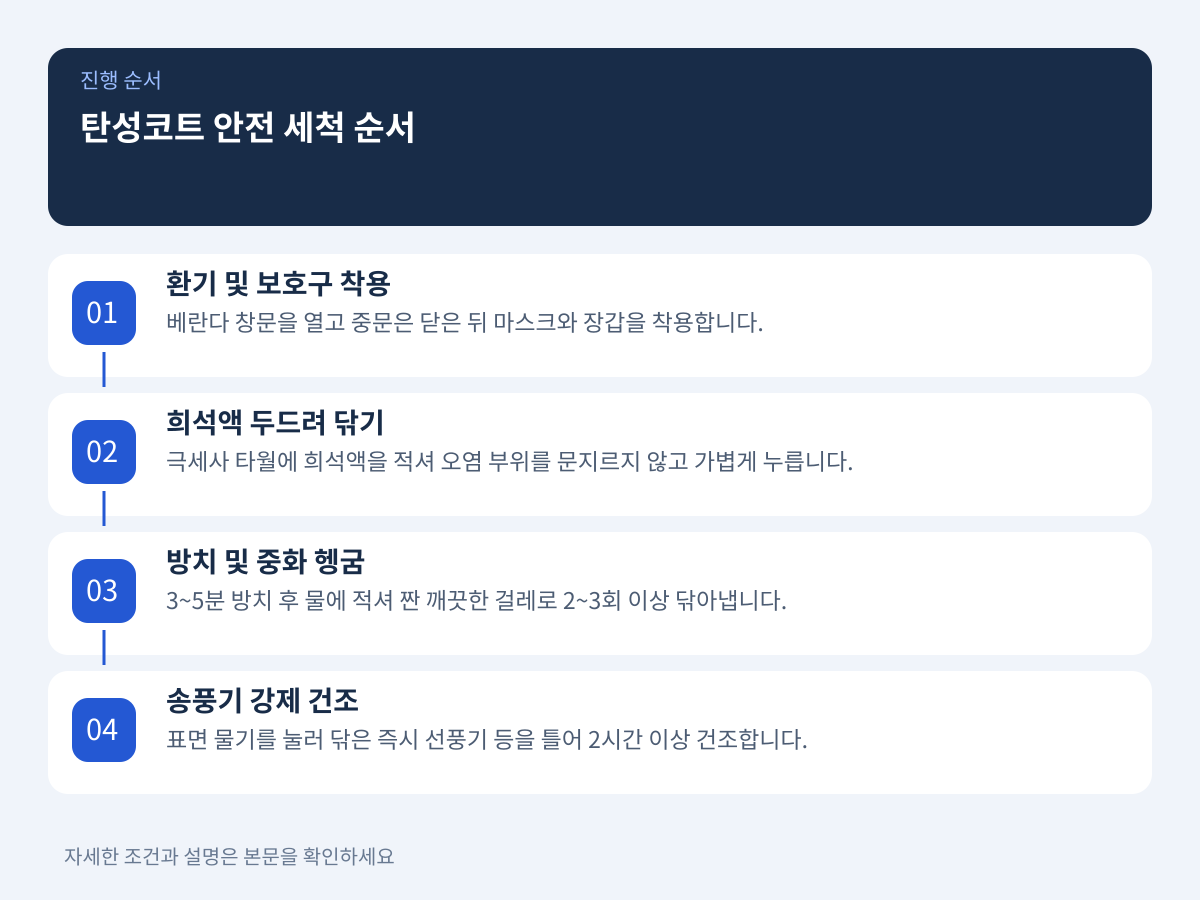 탄성코트 들뜸 및 부스러짐을 방지하는 단계별 세척 순서 설명 이미지
