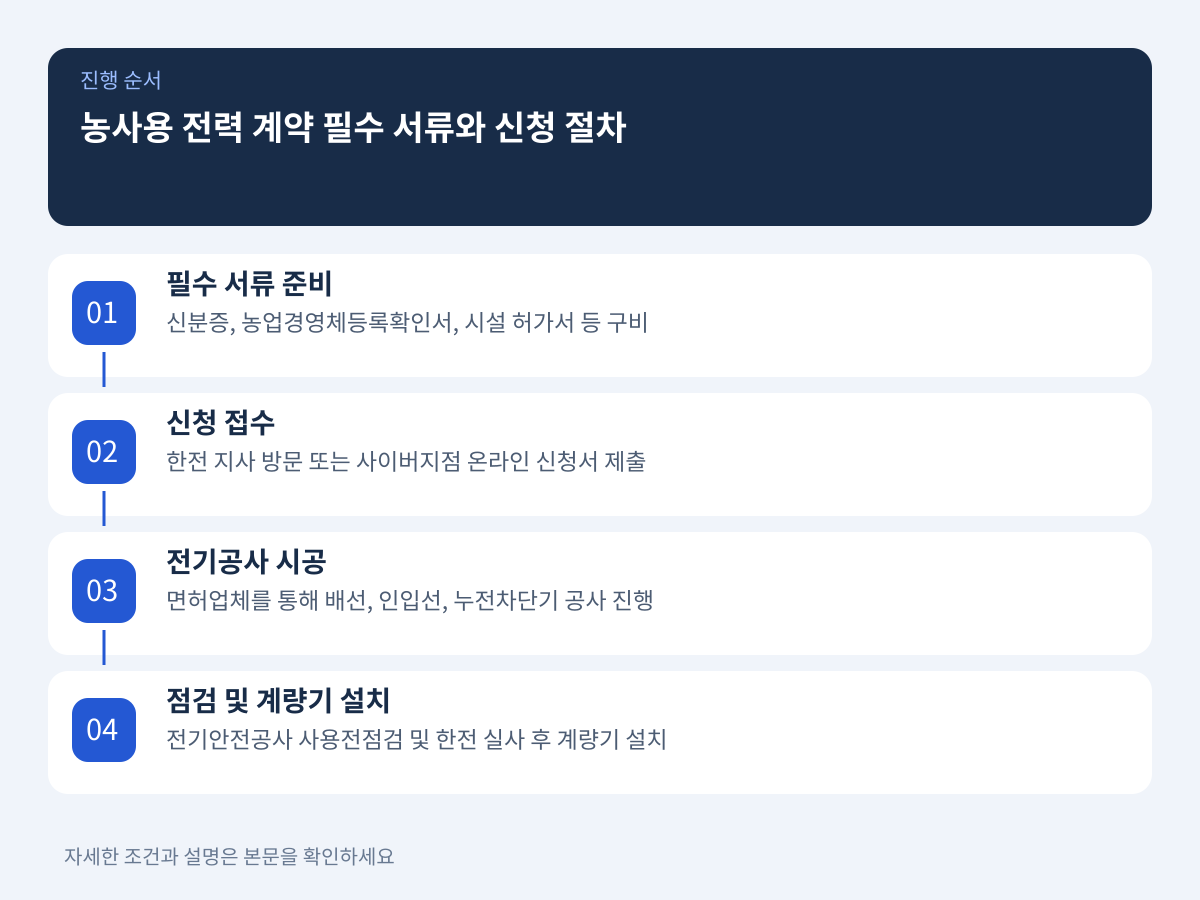 농사용 전력 계약 체결을 위한 필수 서류와 신청 절차 설명 이미지