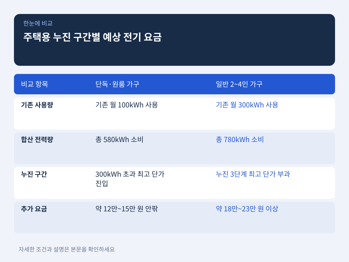 주택용 누진 구간 적용에 따른 예상 전기 요금 시뮬레이션 설명 이미지
