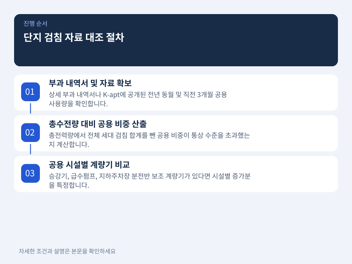 입주민이 직접 진행하는 단지 검침 자료 대조 절차 설명 이미지
