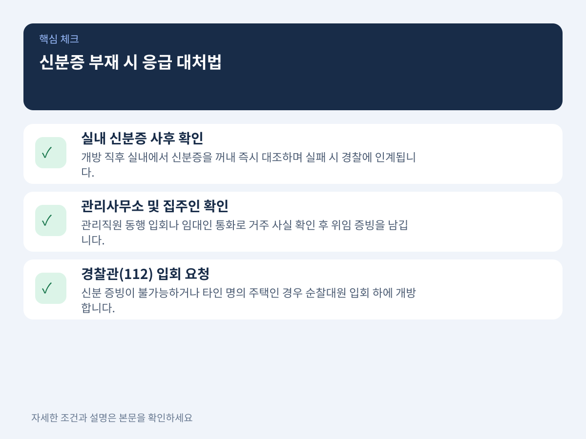 신분증이 집 안에 있거나 거주 증빙이 어려운 응급 상황 대처법 설명 이미지