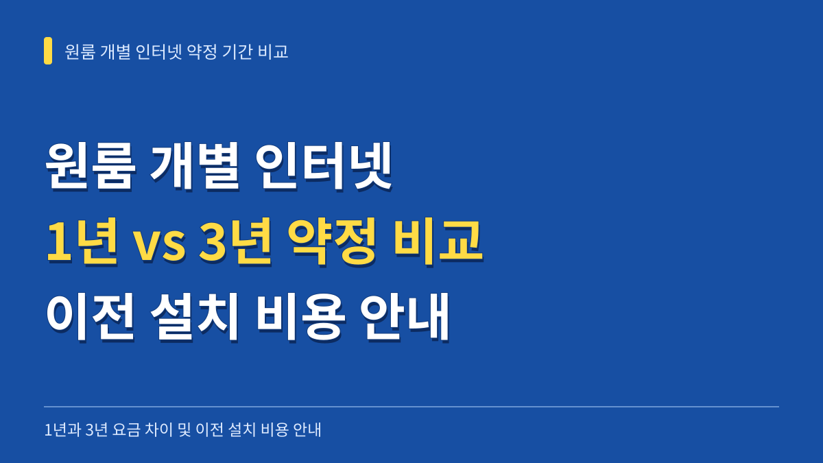 원룸 개별 인터넷 약정 기간 비교: 1년과 3년 요금 차이 및 이전 설치 비용 안내 대표 이미지