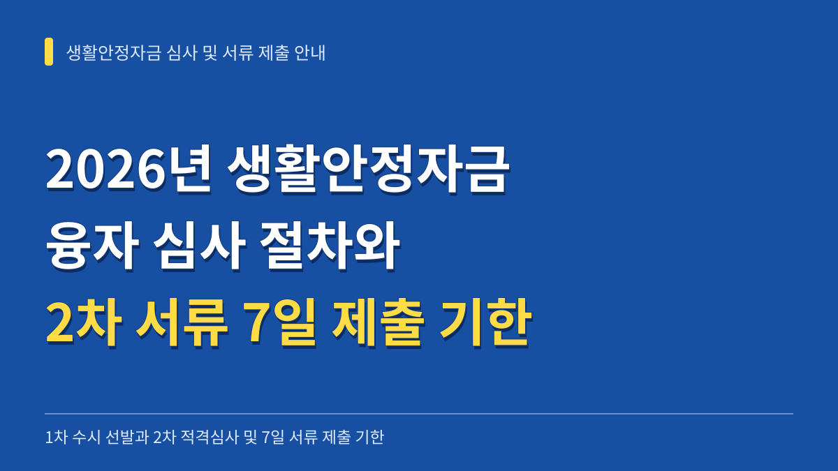 2026년 생활안정자금 융자 심사 절차와 예비선정자 2차 서류 7일 제출 기한 안내 대표 이미지