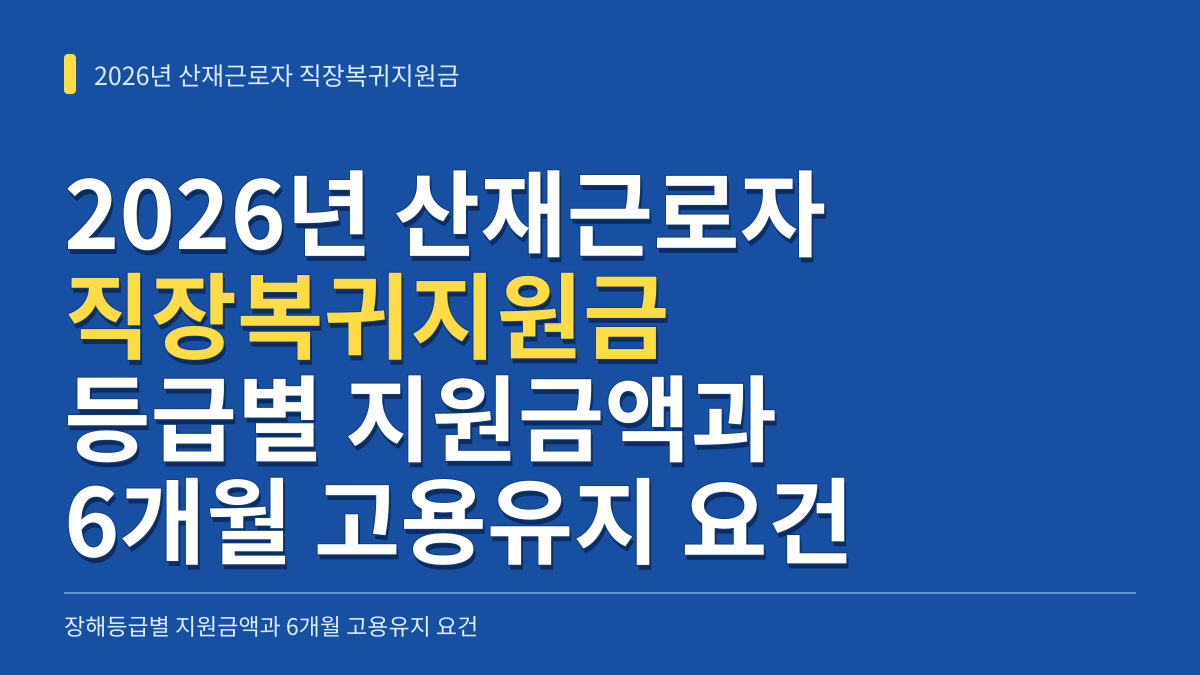 2026년 산재근로자 직장복귀지원금 장해등급별 지원금액과 6개월 고용유지 요건 총정리 대표 이미지