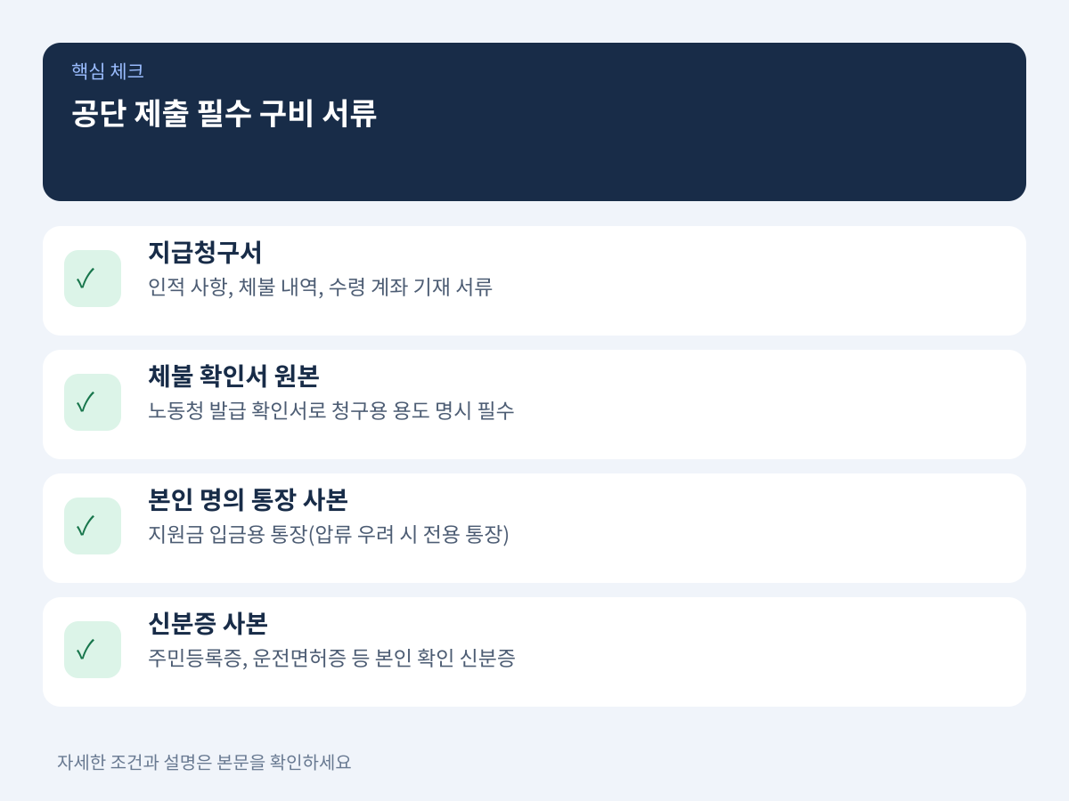 근로복지공단 제출 필수 구비 서류 세부 목록 설명 이미지