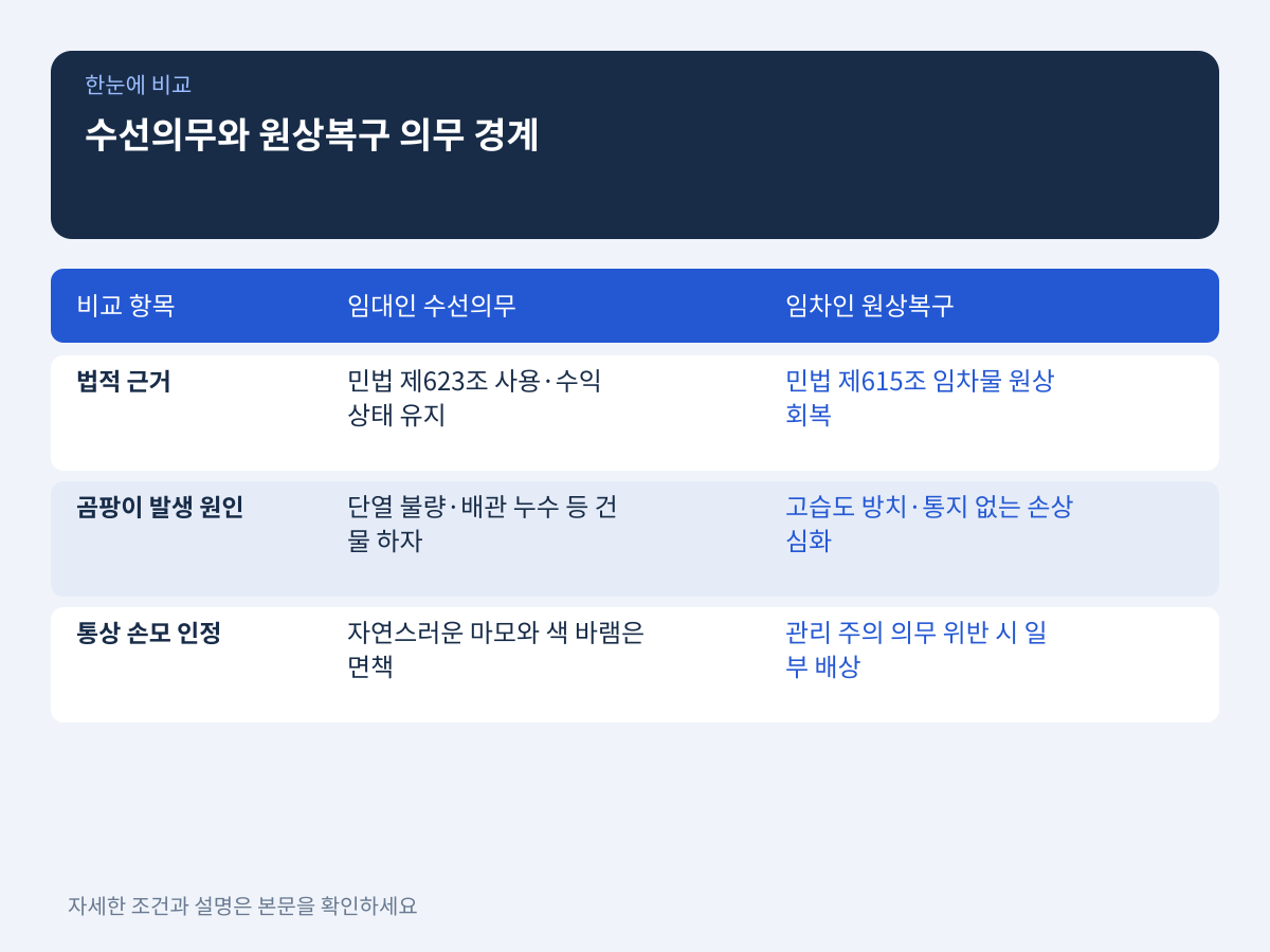 임대인 수선의무와 임차인 원상복구 의무의 법적 경계 설명 이미지