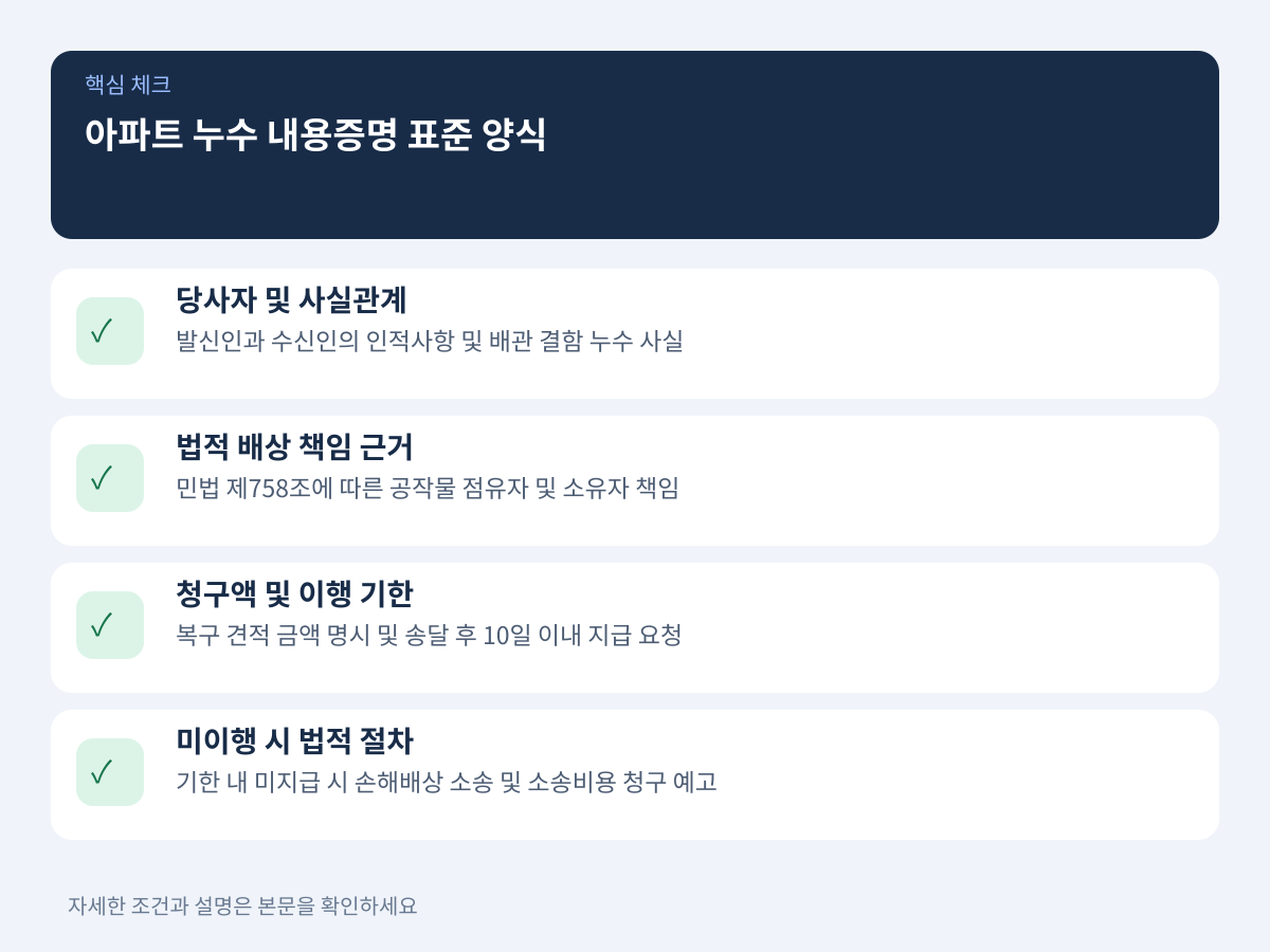 즉시 활용 가능한 아파트 누수 합의 거부 표준 내용증명 양식 문안 설명 이미지