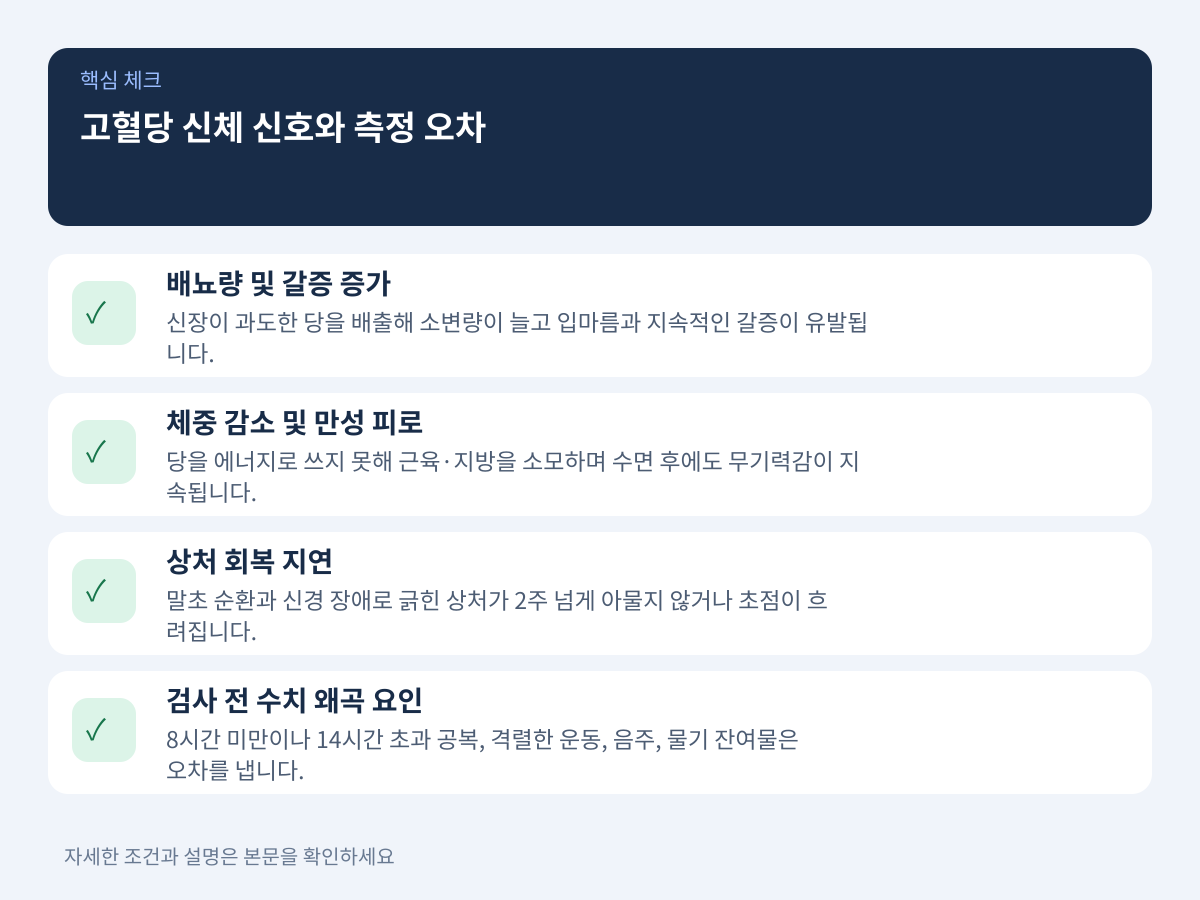 질문 2: 뚜렷한 증상이 없어도 고혈당일 수 있는가, 신체 신호는 어떻게 나타나는가? 설명 이미지