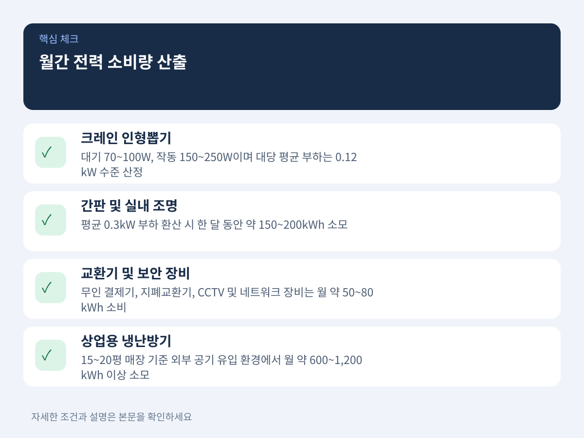 기기 대수와 냉난방 환경에 따른 월간 전력 소비량 산출 설명 이미지