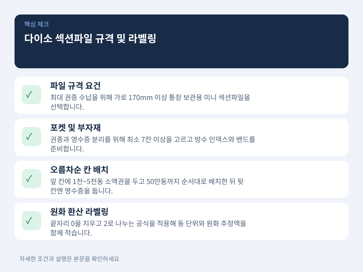 다이소 자재로 완성하는 섹션파일 규격 기준과 라벨링 제작법 설명 이미지