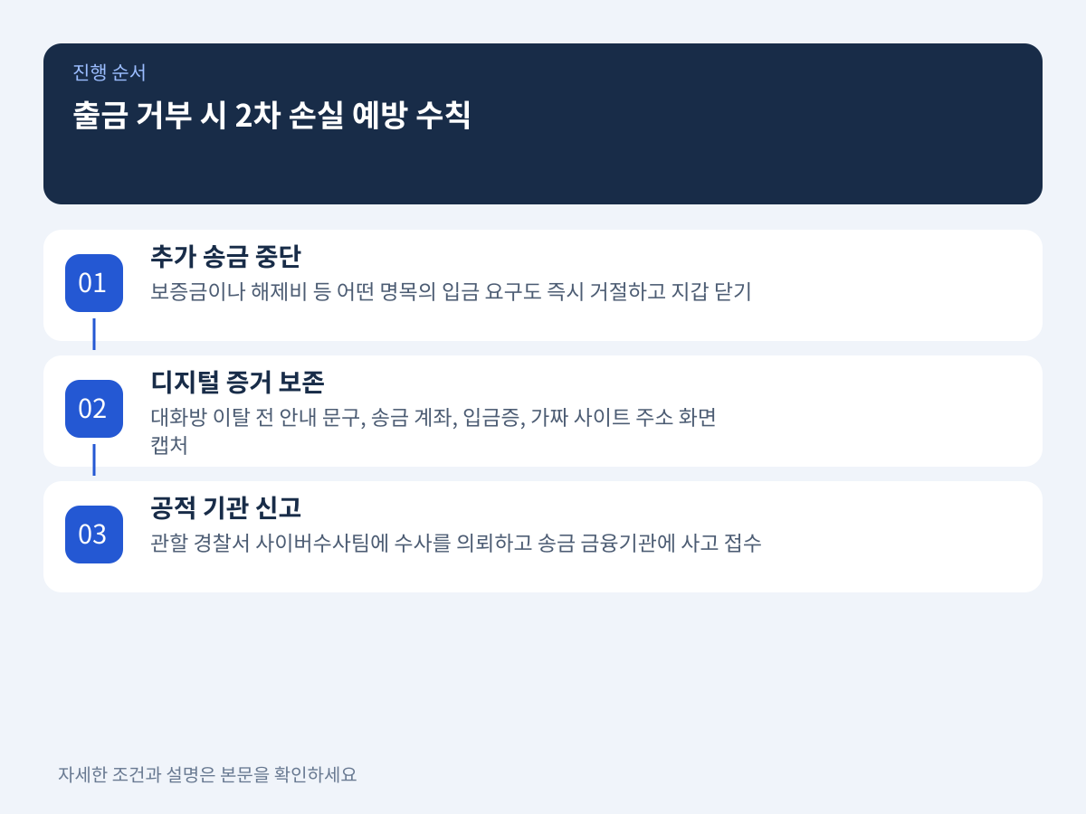 출금 거부와 전산 오류 통보 시 2차 손실을 막는 단계별 실무 수칙 설명 이미지