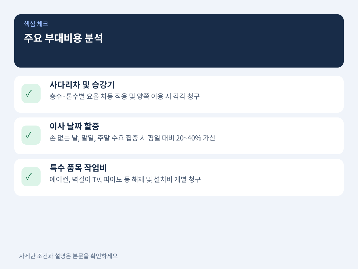 현장 작업 환경과 일정 선택이 유발하는 주요 부대비용 분석 설명 이미지
