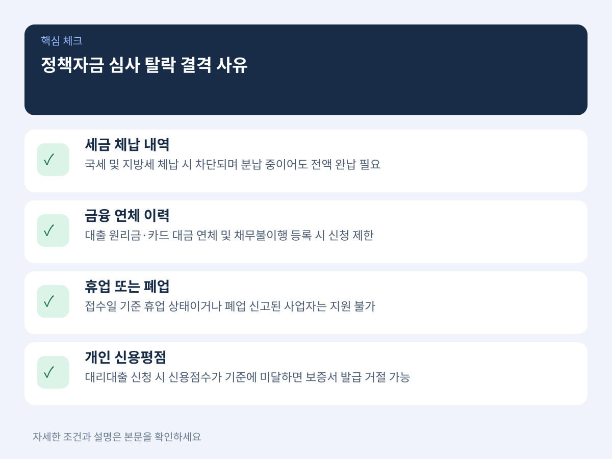 질문 2. 전산 자동 반려와 즉각적인 심사 탈락을 부르는 결격 사유는 무엇인가 설명 이미지