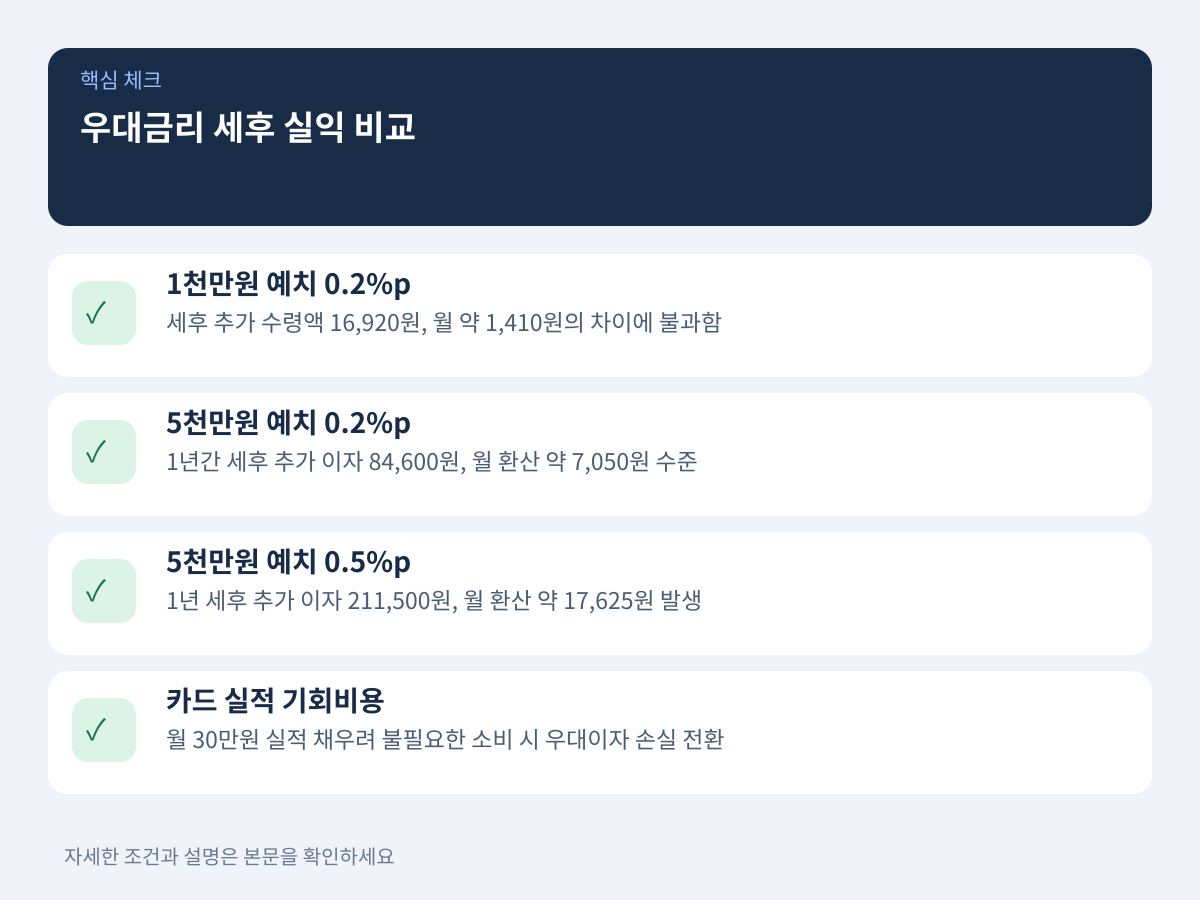 우대금리 0.2%p와 0.5%p의 세후 가치 환산: 숫자로 보는 실익 비교 설명 이미지