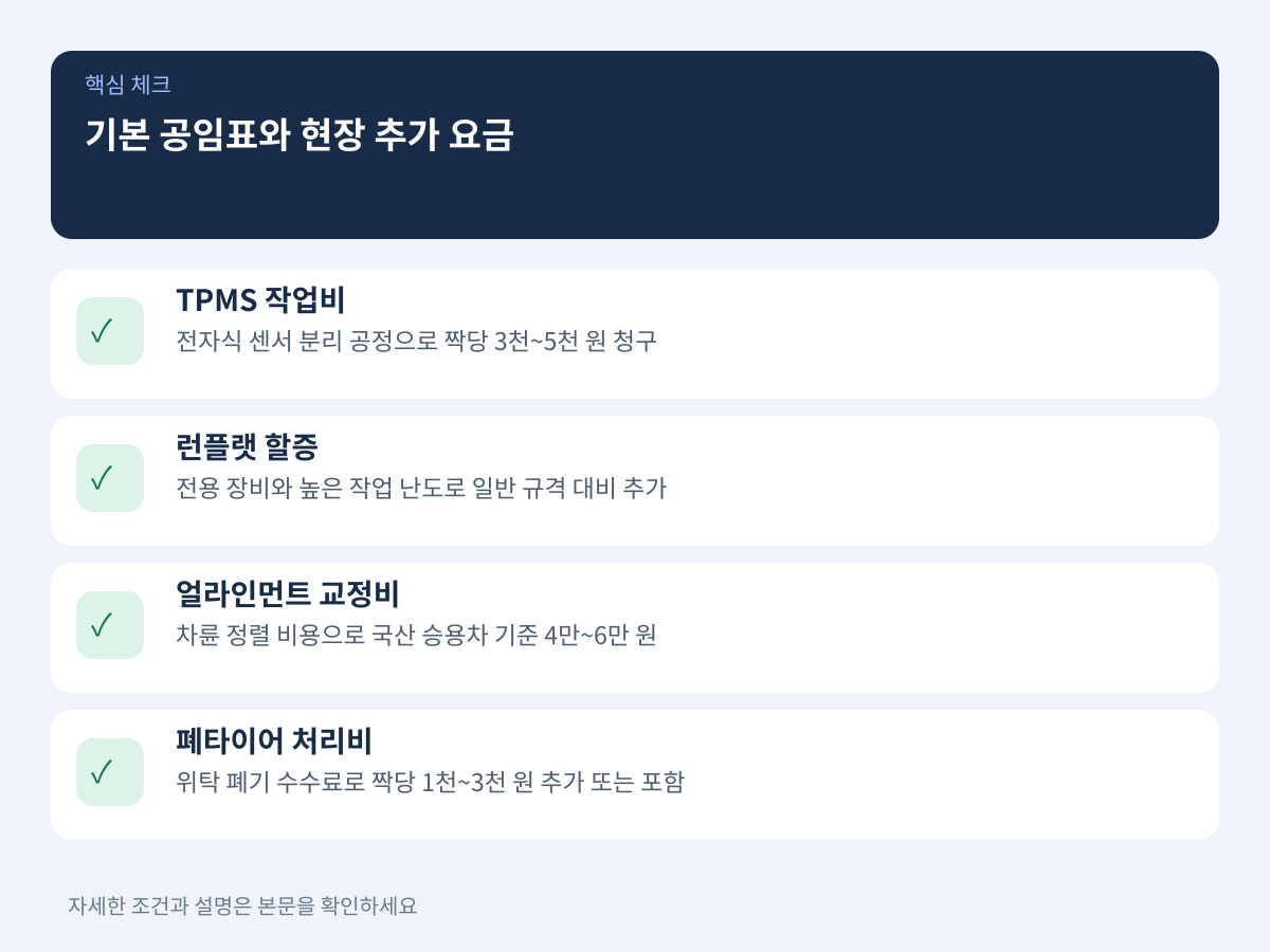 기본 공임표와 현장 추가 요금 항목별 지출 계산법 설명 이미지