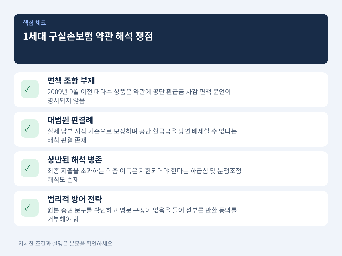 1세대 구실손보험 가입자의 반환 청구 수용 여부와 약관 해석 쟁점 설명 이미지