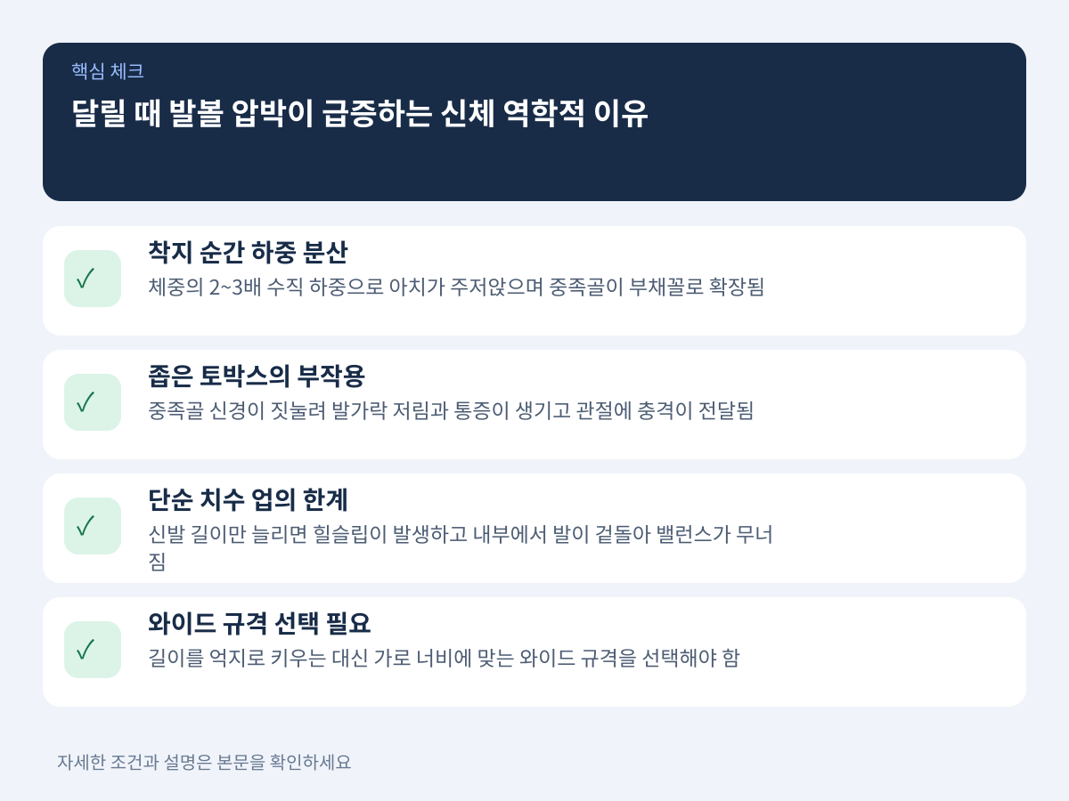 달릴 때 발볼 압박이 급증하는 신체 역학적 이유 설명 이미지