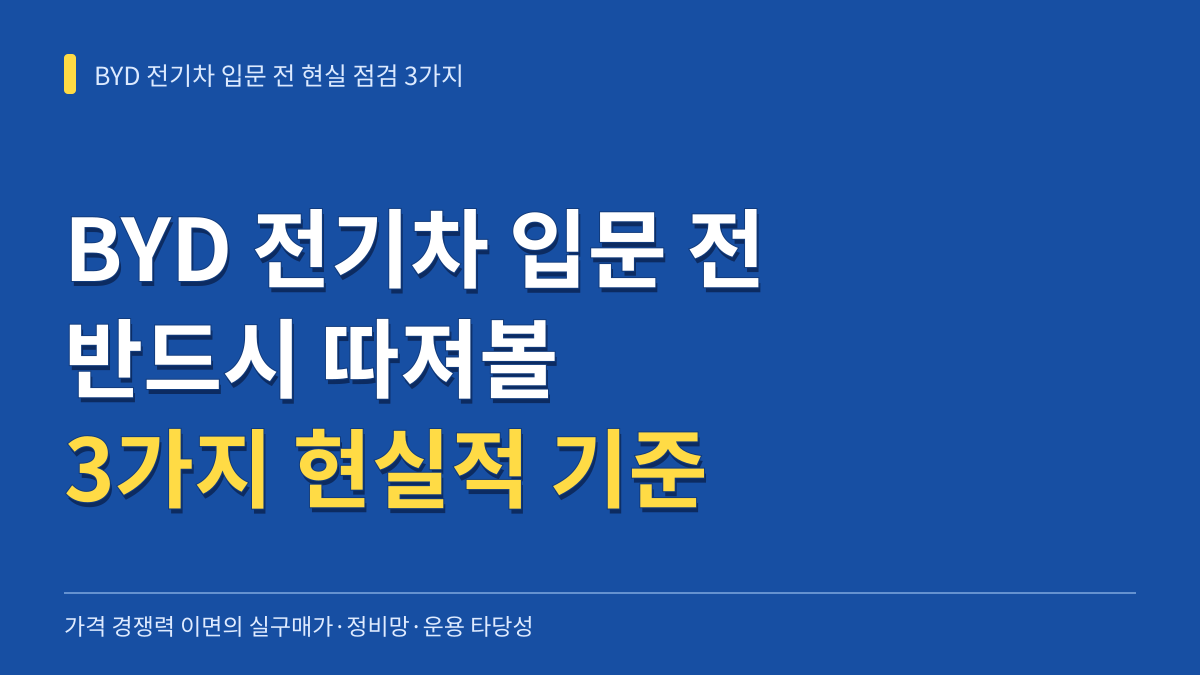 BYD 전기차 첫 입문 전 따져볼 3가지 현실적 기준과 운용 타당성 분석 대표 이미지