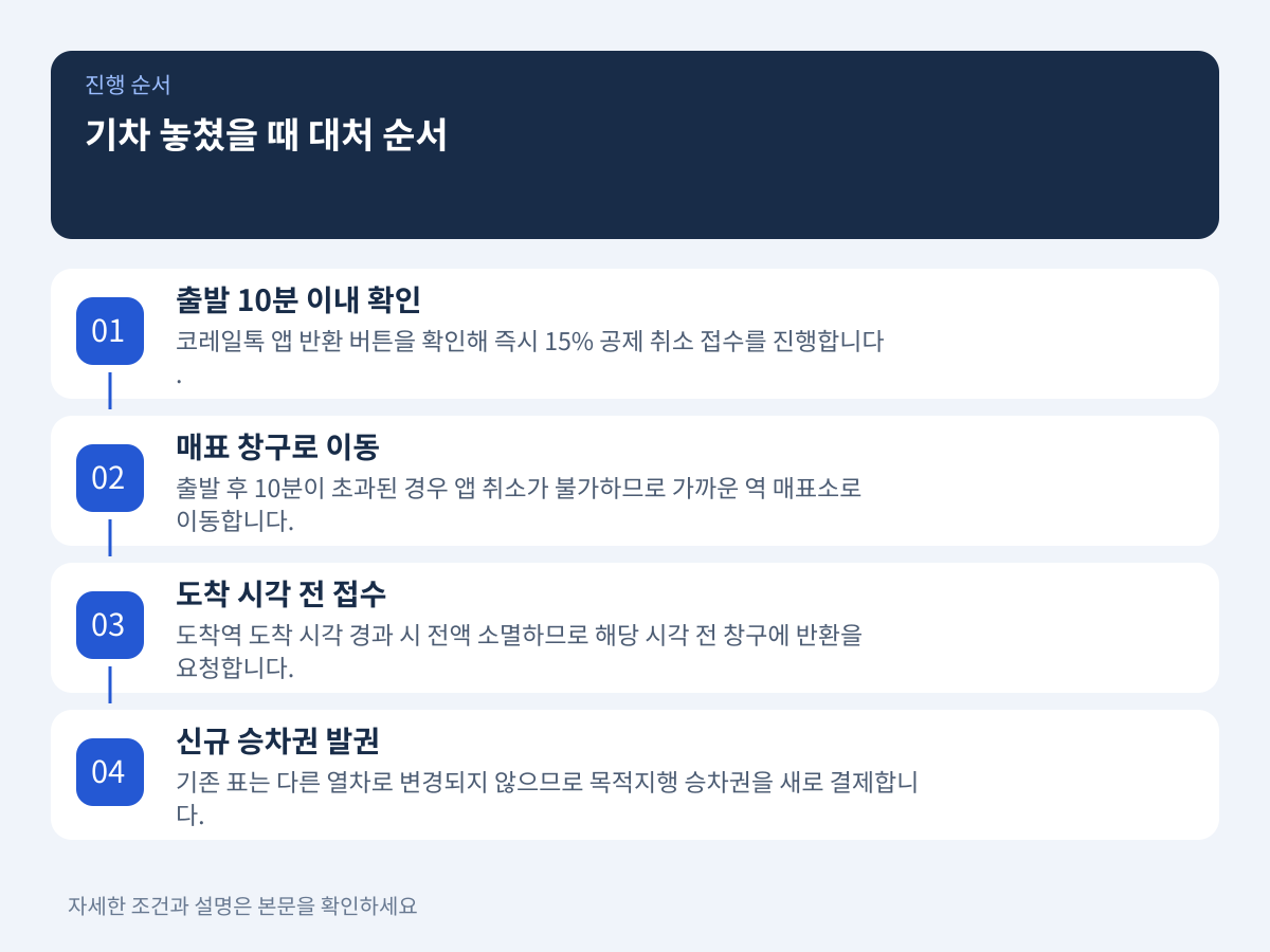 기차를 놓쳤을 때 손실을 줄이는 단계별 대처 순서는 무엇인가 설명 이미지