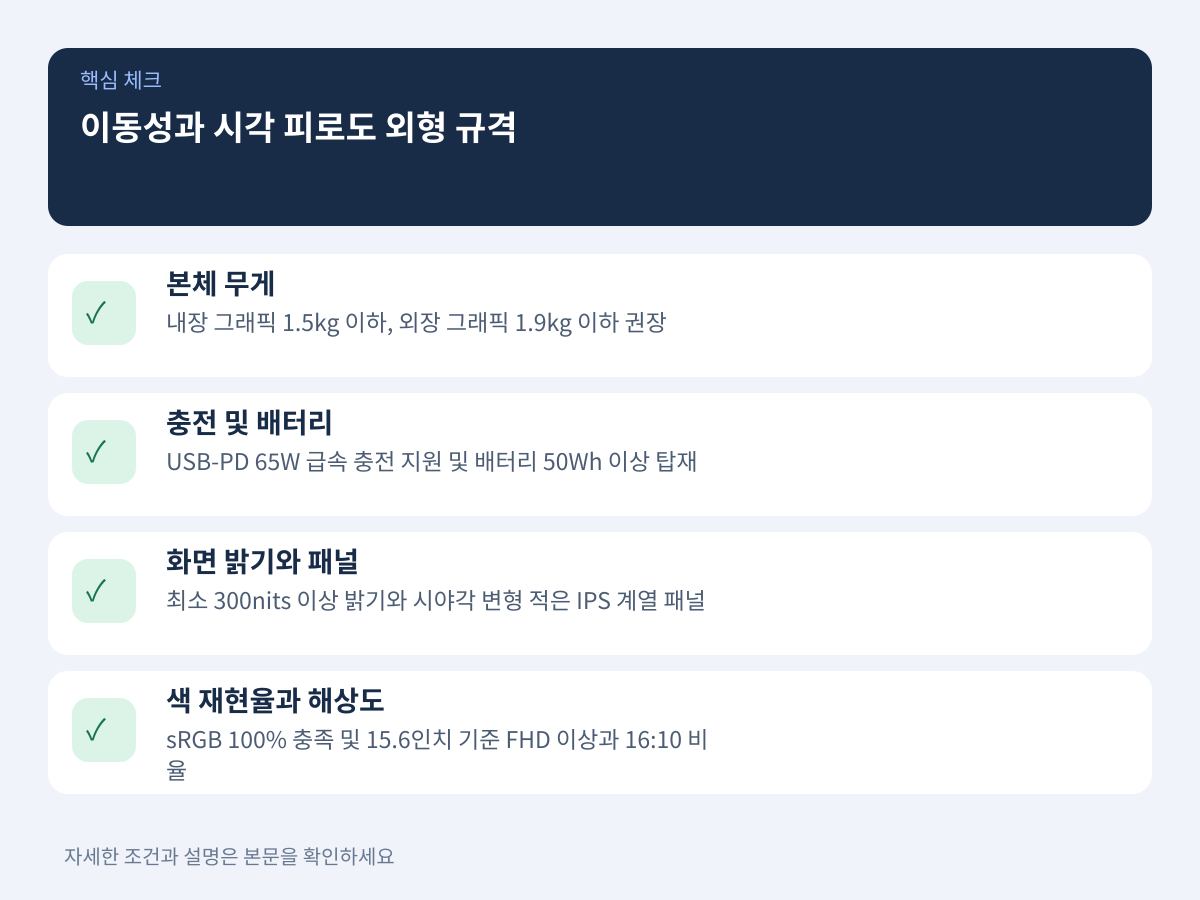 캠퍼스 이동성과 시각 피로도를 좌우하는 외형 규격은 어떻게 판별하는가 설명 이미지