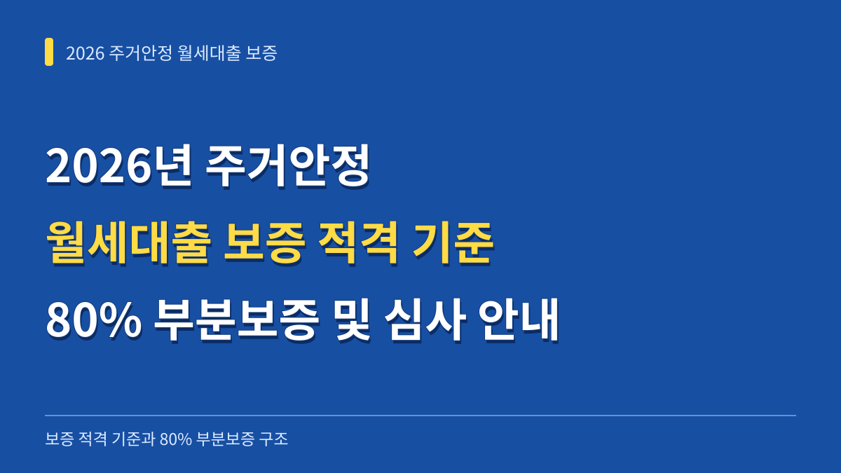 2026년 주거안정 월세대출 보증 적격 기준과 80% 부분보증 구조 및 심사 대비 안내 대표 이미지