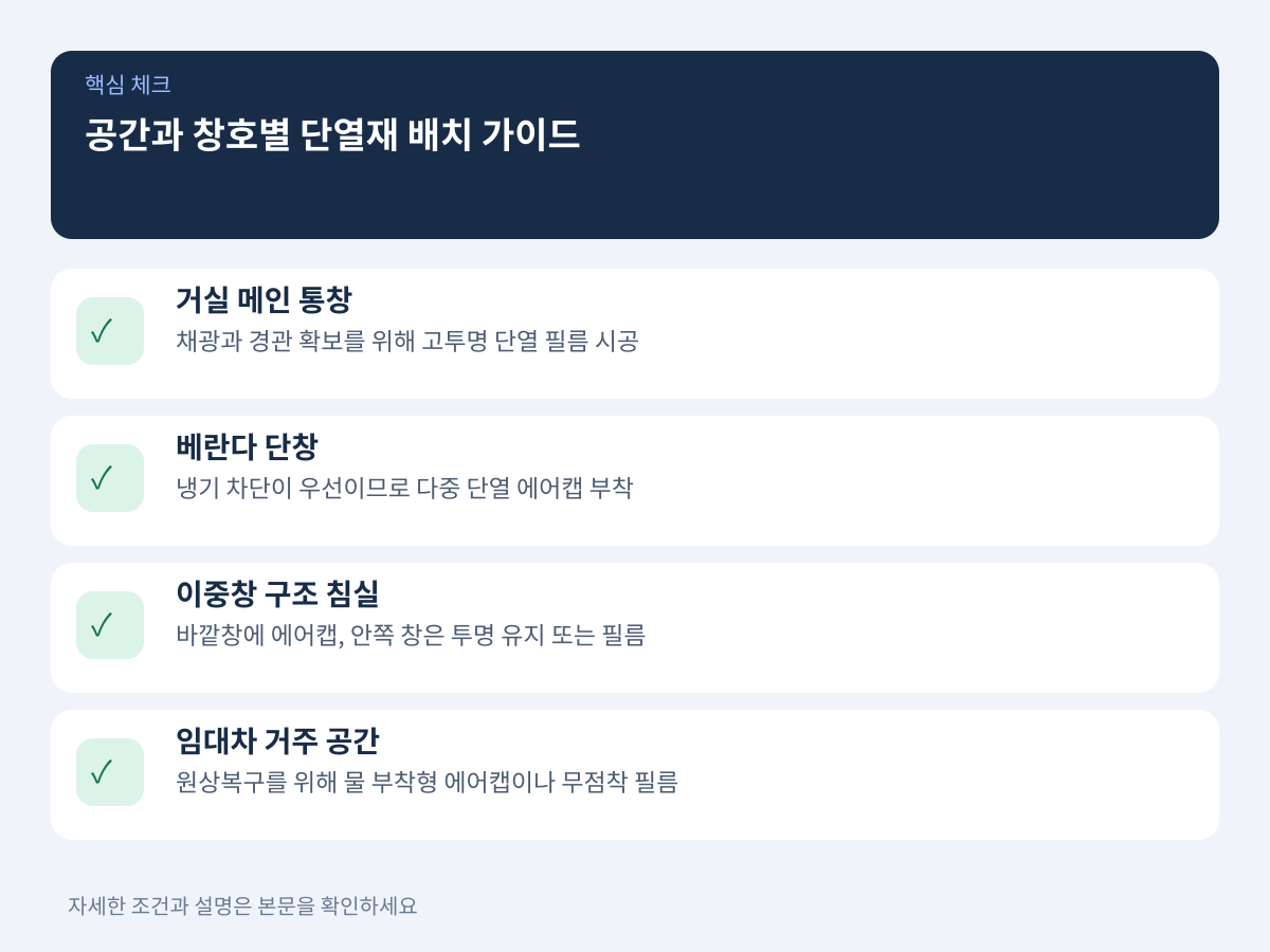 공간 용도와 창호 구조에 따른 최적 배치 가이드 설명 이미지