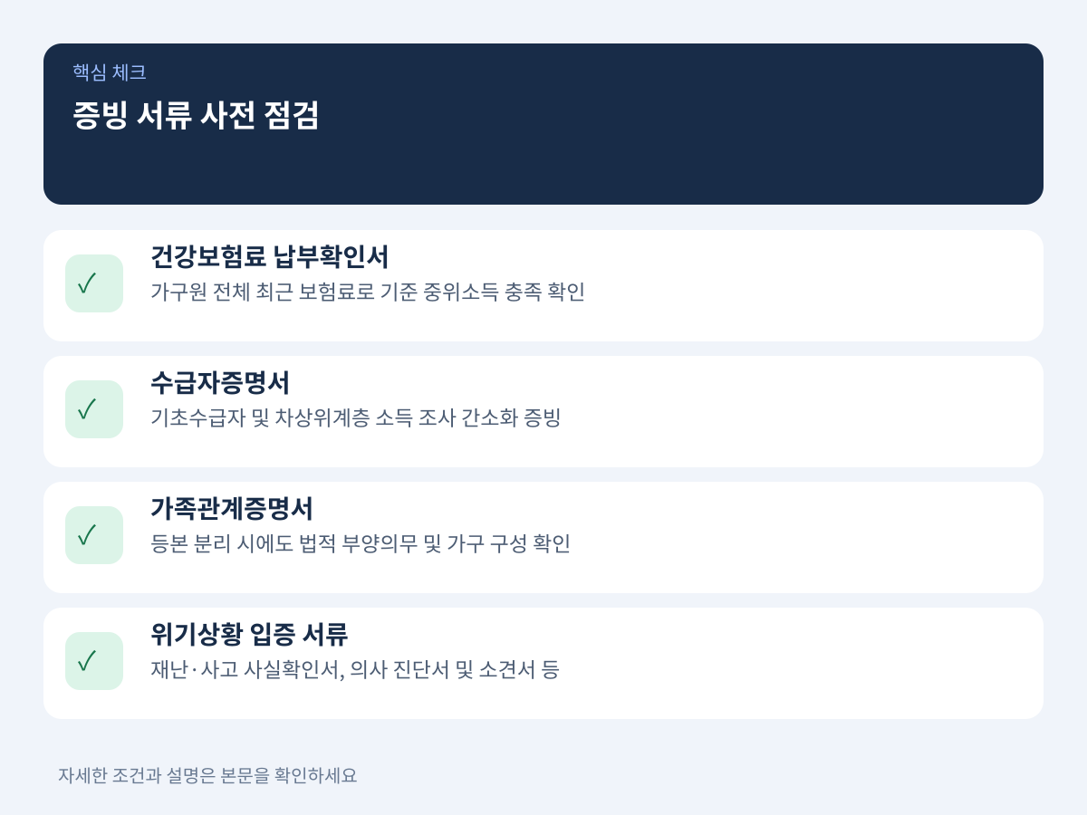 소득 및 위기 증빙 서류 사전 점검 체크리스트 설명 이미지