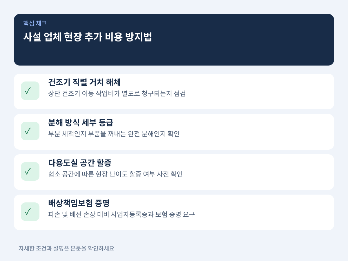 사설 청소 업체 선택 시 현장 추가 비용을 방지하는 방법은 무엇인가 설명 이미지