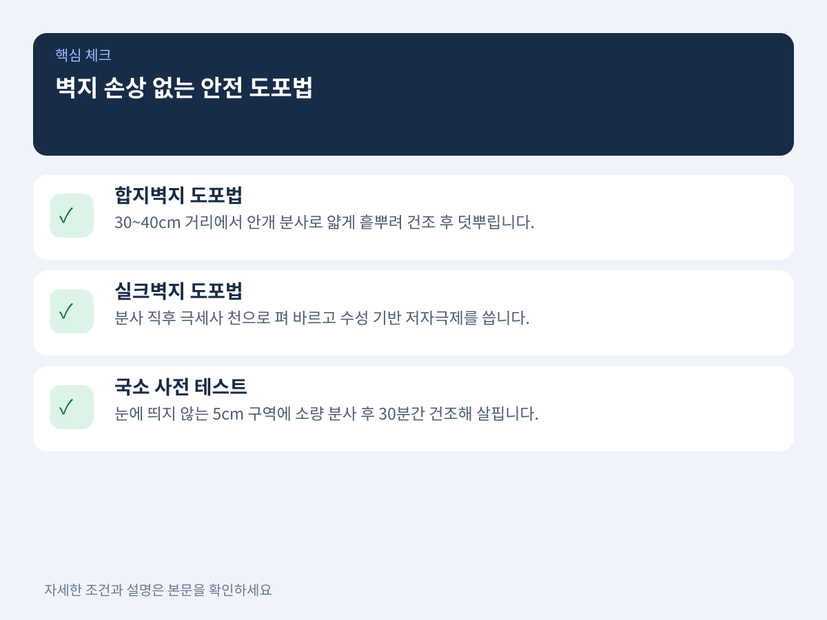 벽지 재질에 따른 변색과 들뜸을 예방하는 안전 도포법은 무엇인가 설명 이미지