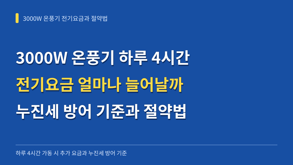 3000W 온풍기 하루 4시간 틀면 전기요금 얼마나 늘어날까? 누진세 방어 기준과 절약 가동법 대표 이미지