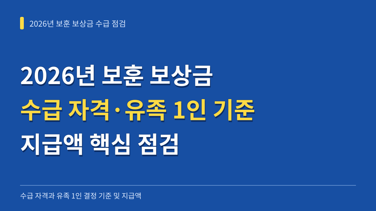 2026년 보훈 보상금 수급 자격과 유족 1인 결정 기준 및 지급액 점검 대표 이미지
