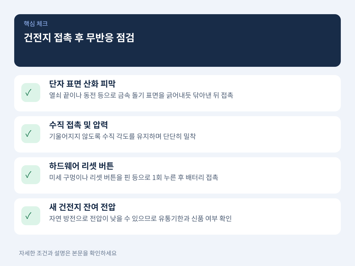 건전지 접촉 후에도 무반응일 때 현장 점검 항목 설명 이미지