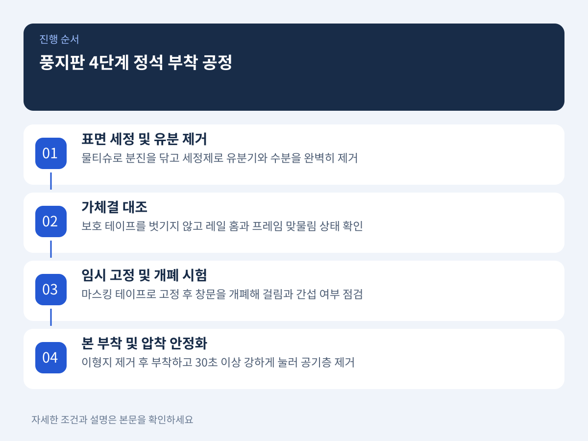 외풍 차단 성능을 높이는 4단계 정석 부착 공정 설명 이미지