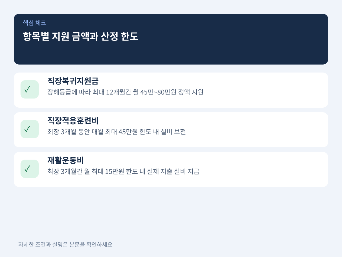 얼마를 받을 수 있는가: 항목별 지원 금액과 산정 한도 설명 이미지