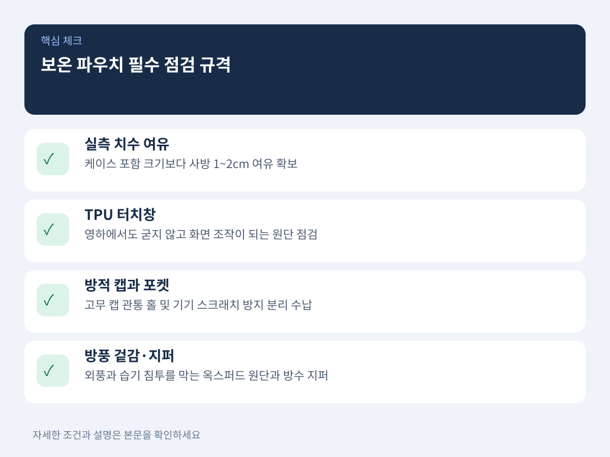 실패를 예방하는 보온 파우치 필수 점검 규격 4가지 설명 이미지