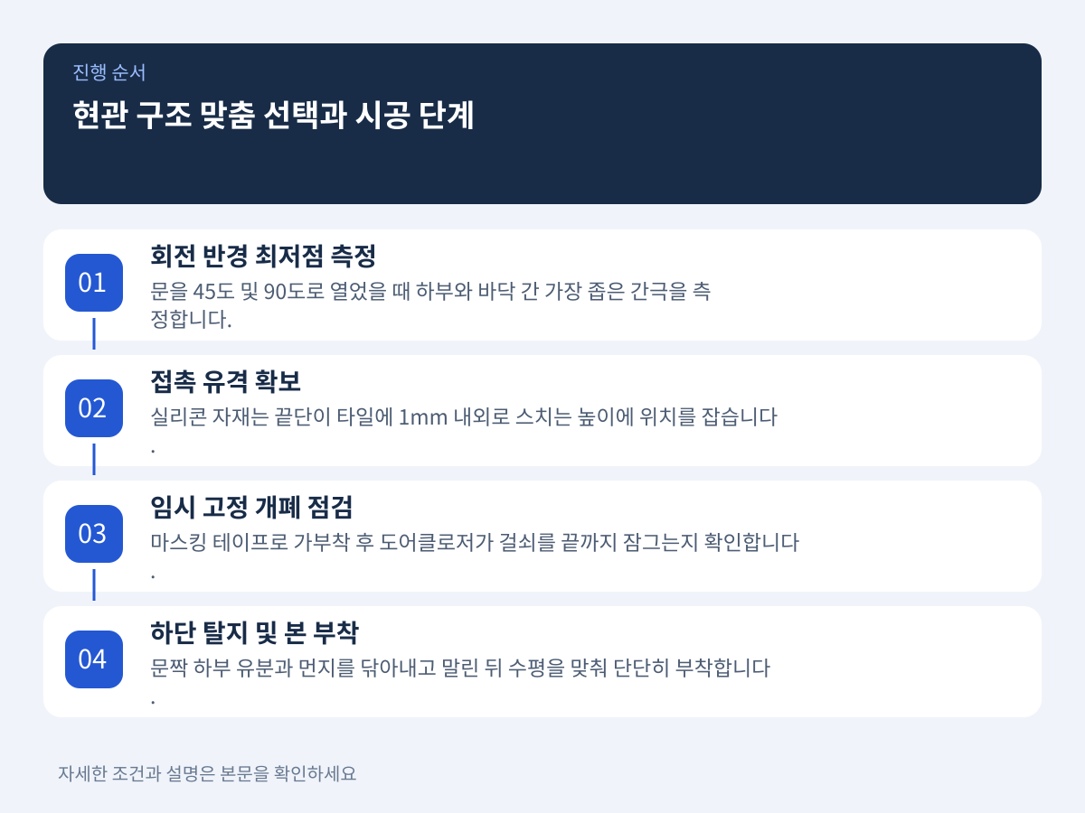 현관 구조에 따른 맞춤 선택과 실패 없는 시공 단계 설명 이미지